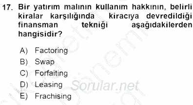 Spor Finansmanı 2015 - 2016 Ara Sınavı 17.Soru