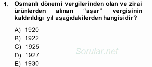 Türk Vergi Sistemi 2014 - 2015 Dönem Sonu Sınavı 1.Soru