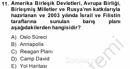 Orta Doğuda Siyaset 2014 - 2015 Dönem Sonu Sınavı 11.Soru