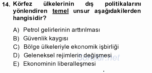 Orta Doğuda Siyaset 2014 - 2015 Dönem Sonu Sınavı 14.Soru
