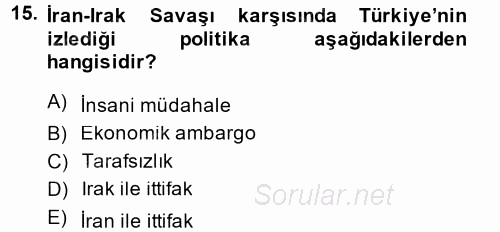 Orta Doğuda Siyaset 2014 - 2015 Dönem Sonu Sınavı 15.Soru