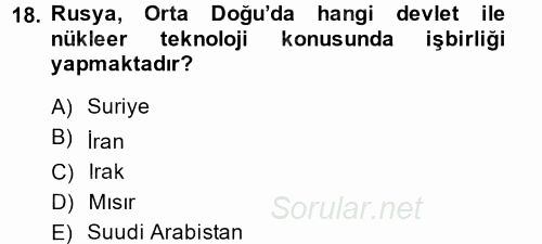Orta Doğuda Siyaset 2014 - 2015 Dönem Sonu Sınavı 18.Soru