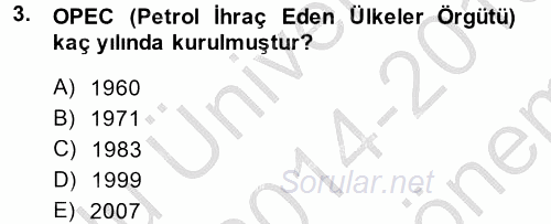 Orta Doğuda Siyaset 2014 - 2015 Dönem Sonu Sınavı 3.Soru