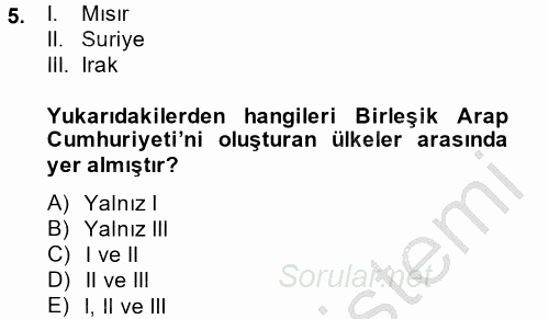 Orta Doğuda Siyaset 2014 - 2015 Dönem Sonu Sınavı 5.Soru