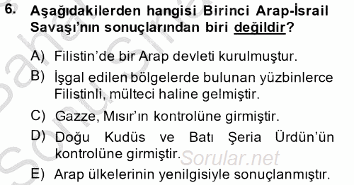 Orta Doğuda Siyaset 2014 - 2015 Dönem Sonu Sınavı 6.Soru