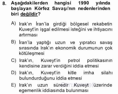 Orta Doğuda Siyaset 2014 - 2015 Dönem Sonu Sınavı 8.Soru