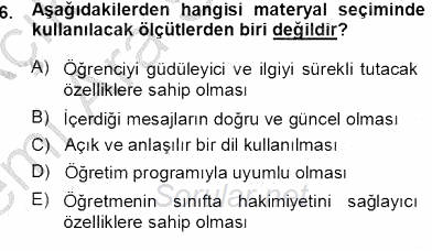 Okulöncesinde Öğretim Teknolojileri Ve Materyal Tasarımı 2013 - 2014 Ara Sınavı 6.Soru