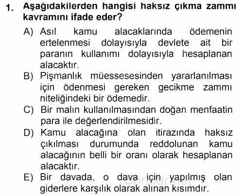 Vergi İcra Hukuku 2014 - 2015 Tek Ders Sınavı 1.Soru