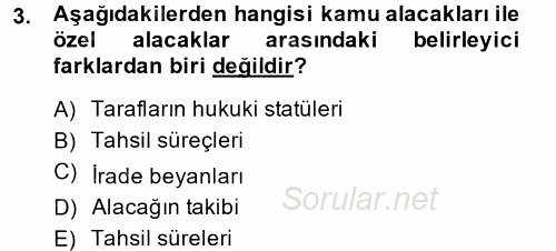 Vergi İcra Hukuku 2014 - 2015 Tek Ders Sınavı 3.Soru
