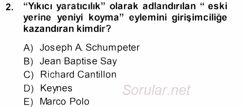 Girişimcilik ve İş Kurma 2013 - 2014 Dönem Sonu Sınavı 2.Soru