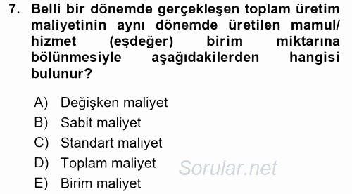 Lojistik İlkeleri 2016 - 2017 Dönem Sonu Sınavı 7.Soru