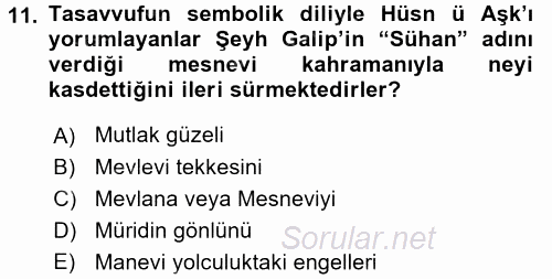 XVIII. Yüzyıl Türk Edebiyatı 2016 - 2017 Dönem Sonu Sınavı 11.Soru