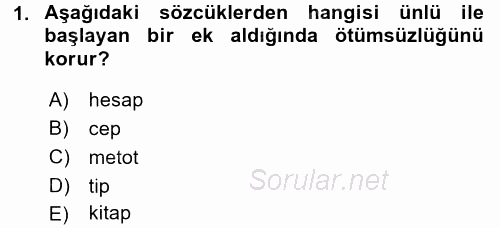 Türkçe Ses Bilgisi 2016 - 2017 Ara Sınavı 1.Soru
