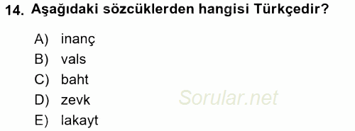 Türkçe Ses Bilgisi 2016 - 2017 Ara Sınavı 14.Soru