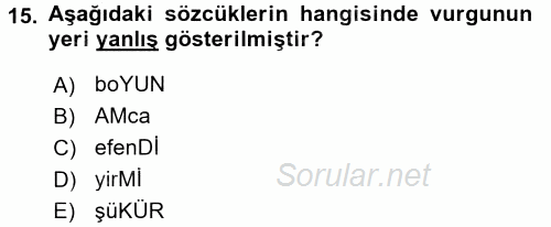 Türkçe Ses Bilgisi 2016 - 2017 Ara Sınavı 15.Soru