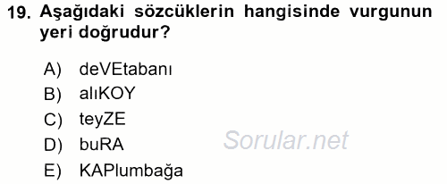 Türkçe Ses Bilgisi 2016 - 2017 Ara Sınavı 19.Soru