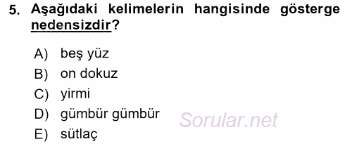 Türkçe Ses Bilgisi 2016 - 2017 Ara Sınavı 5.Soru