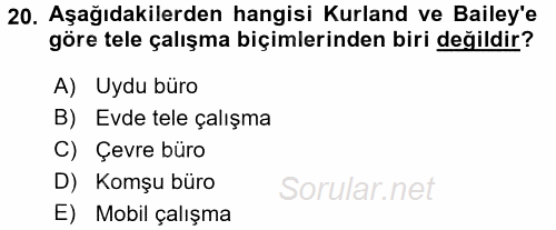 Çalışma Sosyolojisi 2017 - 2018 Ara Sınavı 20.Soru