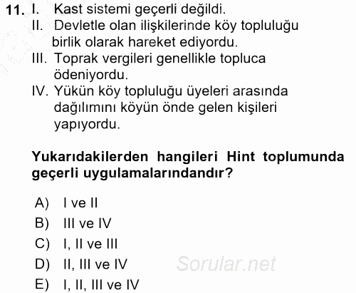 İktisat Tarihi 2016 - 2017 Ara Sınavı 11.Soru