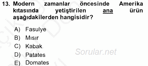 İktisat Tarihi 2016 - 2017 Ara Sınavı 13.Soru