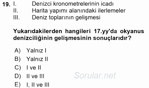 İktisat Tarihi 2016 - 2017 Ara Sınavı 19.Soru