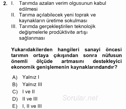 İktisat Tarihi 2016 - 2017 Ara Sınavı 2.Soru