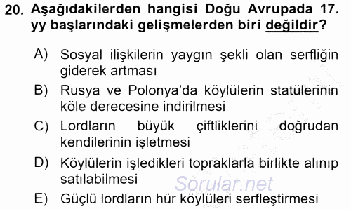 İktisat Tarihi 2016 - 2017 Ara Sınavı 20.Soru