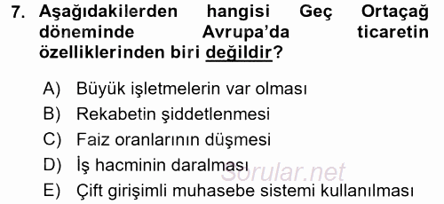 İktisat Tarihi 2016 - 2017 Ara Sınavı 7.Soru