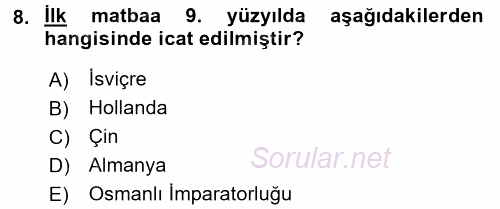 İktisat Tarihi 2016 - 2017 Ara Sınavı 8.Soru