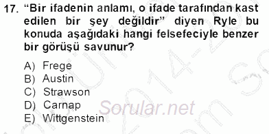 Çağdaş Felsefe 1 2014 - 2015 Dönem Sonu Sınavı 17.Soru