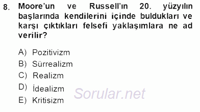 Çağdaş Felsefe 1 2014 - 2015 Dönem Sonu Sınavı 8.Soru