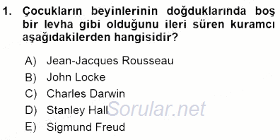 Çocuk Ruh Sağlığı 2015 - 2016 Ara Sınavı 1.Soru