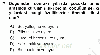 Çocuk Ruh Sağlığı 2015 - 2016 Ara Sınavı 17.Soru
