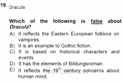 İngiliz/Amerikan Edebiyatı 1 2012 - 2013 Dönem Sonu Sınavı 19.Soru