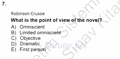 İngiliz/Amerikan Edebiyatı 1 2012 - 2013 Dönem Sonu Sınavı 7.Soru