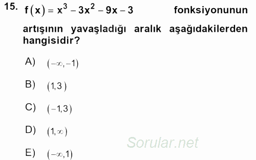 Genel Matematik 2015 - 2016 Dönem Sonu Sınavı 15.Soru