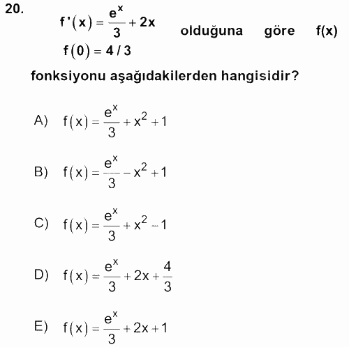 Genel Matematik 2015 - 2016 Dönem Sonu Sınavı 20.Soru