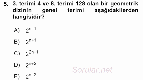 Genel Matematik 2015 - 2016 Dönem Sonu Sınavı 5.Soru