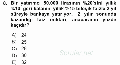 Genel Matematik 2015 - 2016 Dönem Sonu Sınavı 8.Soru