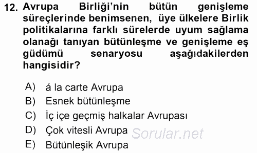 Avrupa Birliği 2016 - 2017 3 Ders Sınavı 12.Soru