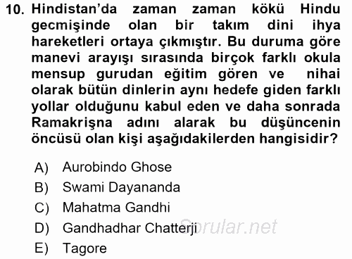 Yaşayan Dünya Dinleri 2016 - 2017 Ara Sınavı 10.Soru