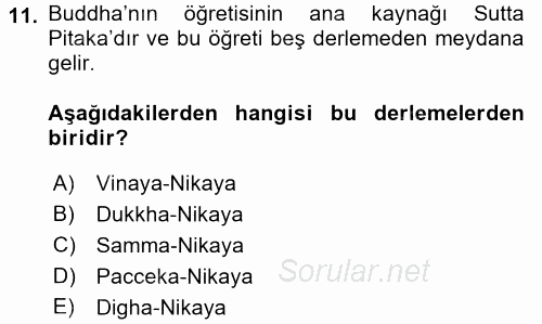 Yaşayan Dünya Dinleri 2016 - 2017 Ara Sınavı 11.Soru