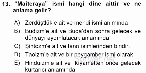 Yaşayan Dünya Dinleri 2016 - 2017 Ara Sınavı 13.Soru