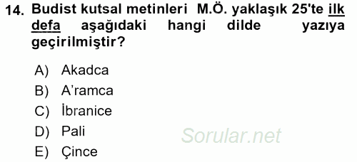 Yaşayan Dünya Dinleri 2016 - 2017 Ara Sınavı 14.Soru