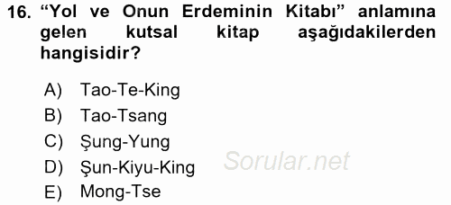 Yaşayan Dünya Dinleri 2016 - 2017 Ara Sınavı 16.Soru