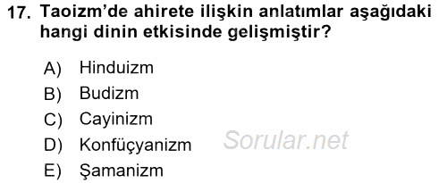 Yaşayan Dünya Dinleri 2016 - 2017 Ara Sınavı 17.Soru