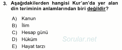 Yaşayan Dünya Dinleri 2016 - 2017 Ara Sınavı 3.Soru