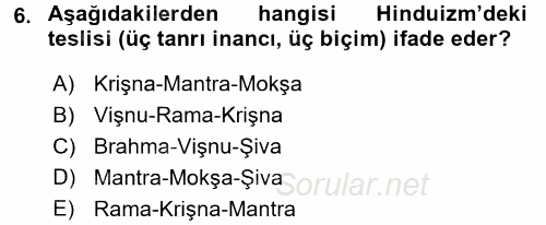 Yaşayan Dünya Dinleri 2016 - 2017 Ara Sınavı 6.Soru