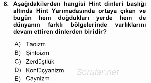 Yaşayan Dünya Dinleri 2016 - 2017 Ara Sınavı 8.Soru