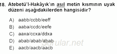 VIII-XIII. Yüzyıllar Türk Edebiyatı 2016 - 2017 Ara Sınavı 18.Soru